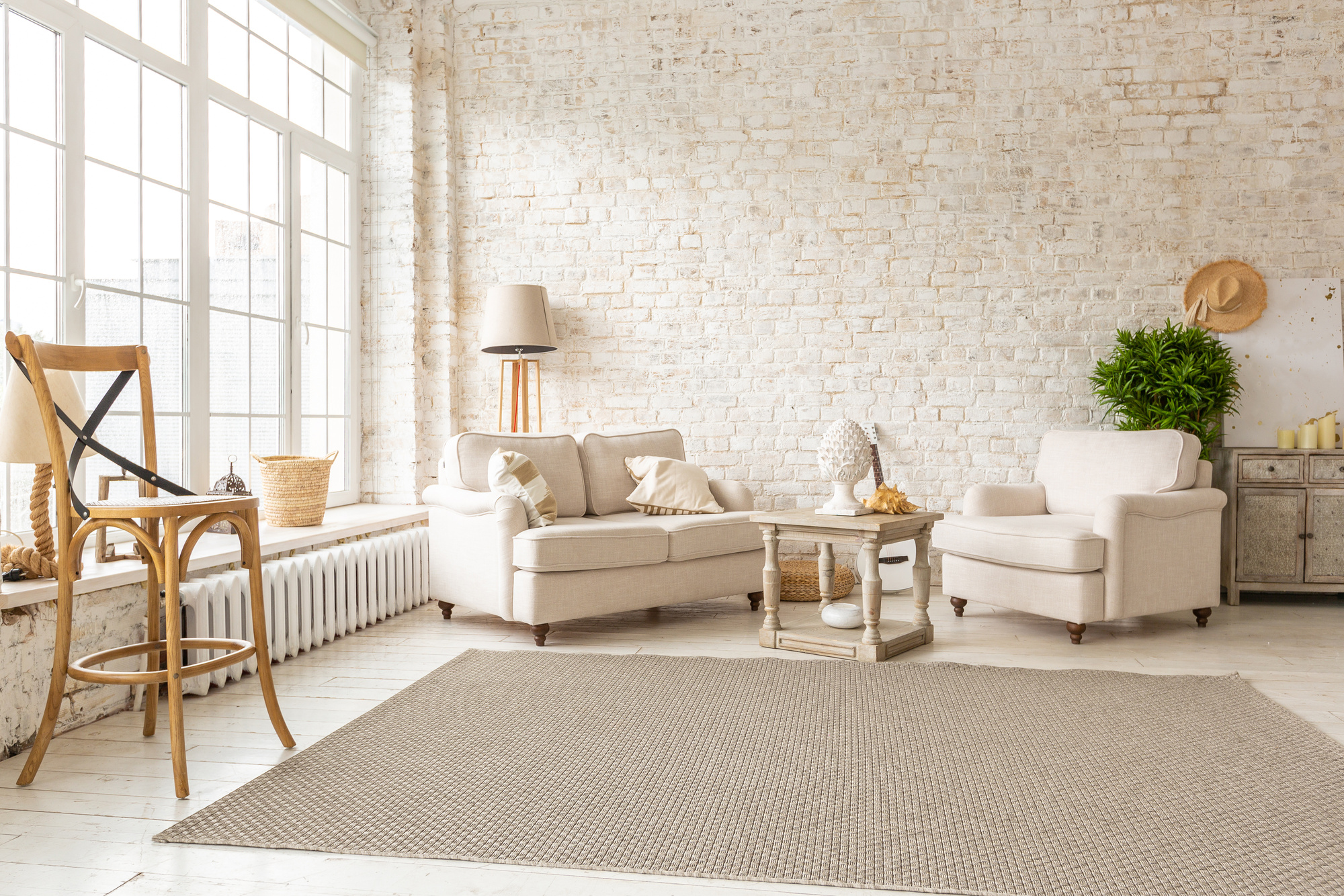 Large spacious room with a trendy loft design of sitting area